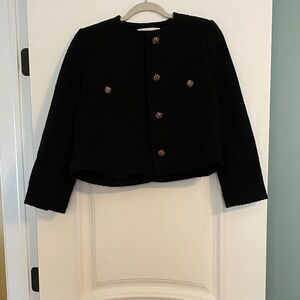 ba&sh Black Cropped Blazer with Gold Buttons